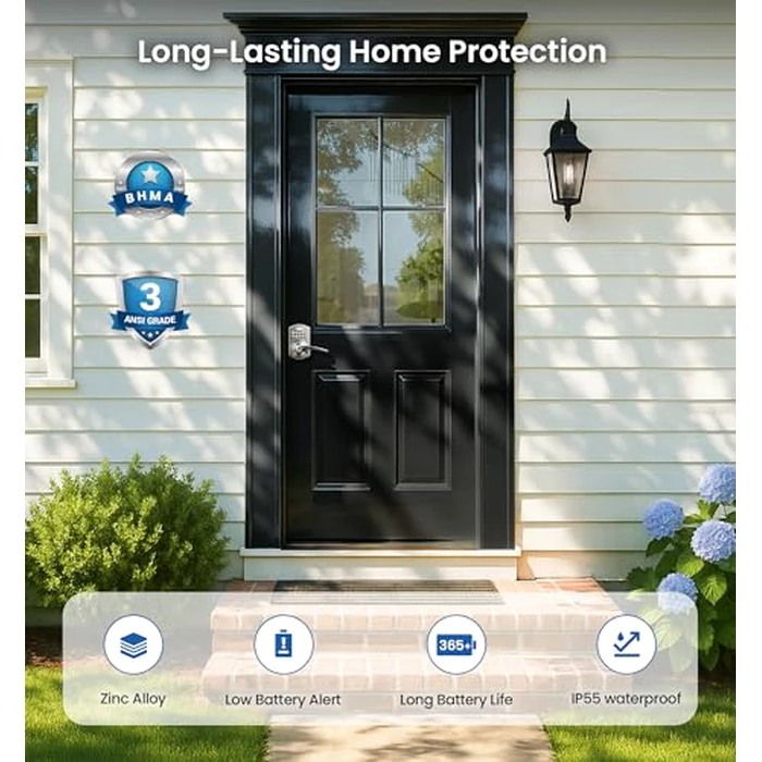 Veise Keypad Door Lock with Handle, Keyless Entry for Front Door & Bedroom, Electronic Lock with Code, Auto-Locking, Easy Installation, Passage Mode, Satin Nickel by Veise - Image 5