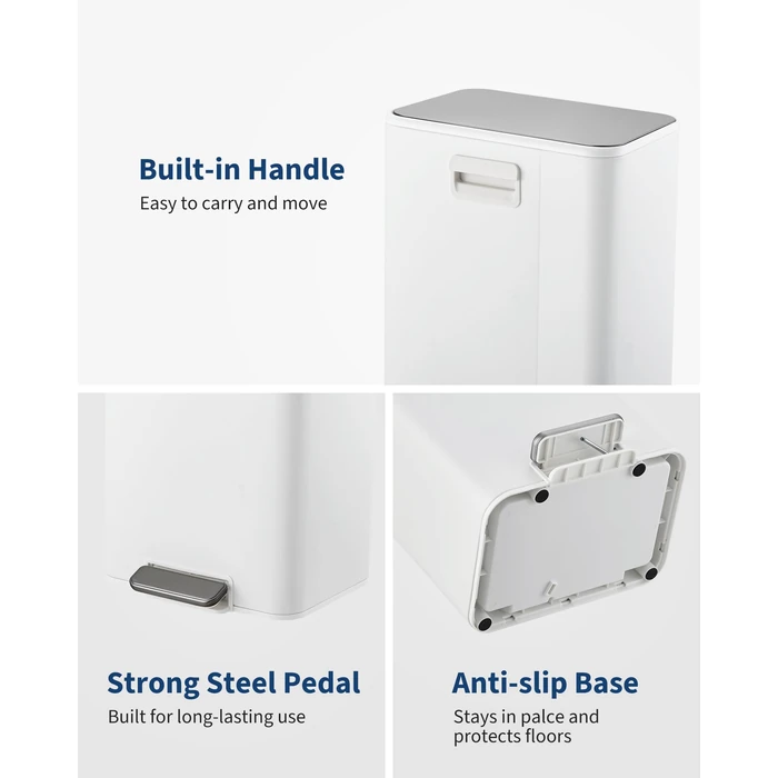 Garvee Space-Saving Bedroom Trash Can, 4 Gallon Small Trash Can with Soft-Close Lid, Foot Pedal & Removable Inner Bucket, Rectangular Stainless Steel Garbage Can for Living Room, Home, Office, White by Garvee - Image 4
