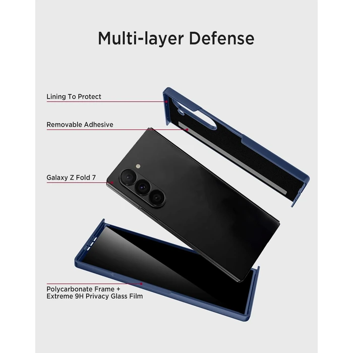 Miimall for Samsung Galaxy Z Fold 7 Case with Privacy Screen Protector, Full Body Ultra Thin Pocket-Friendly Matte Skin Feeling Back Drop Proof Cover for Galaxy Z Fold 7 Blue by Miimall - Image 4