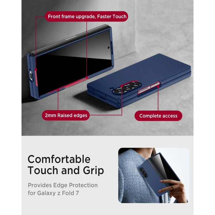 Miimall for Samsung Galaxy Z Fold 7 Case with Privacy Screen Protector, Full Body Ultra Thin Pocket-Friendly Matte Skin Feeling Back Drop Proof Cover for Galaxy Z Fold 7 Blue by Miimall - Image 5