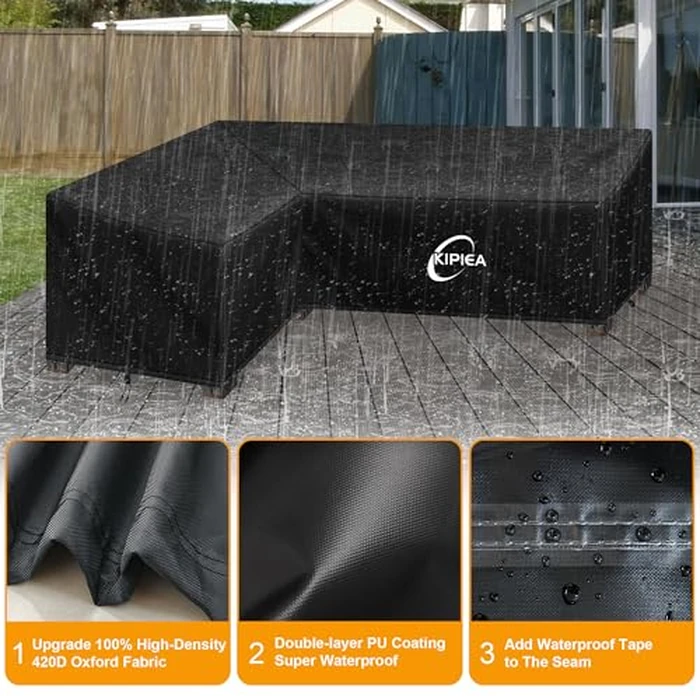 Kipiea V-Shape Outdoor Patio Furniture Covers Waterproof, 500D Heavy-Duty Outdoor Sectional Cover Windproof, Patio Sectional Sofa Cover Anti-UV, No Tears & No Fading (120"/120"L x 33.5"D x 31"H) by Kipiea - Image 6