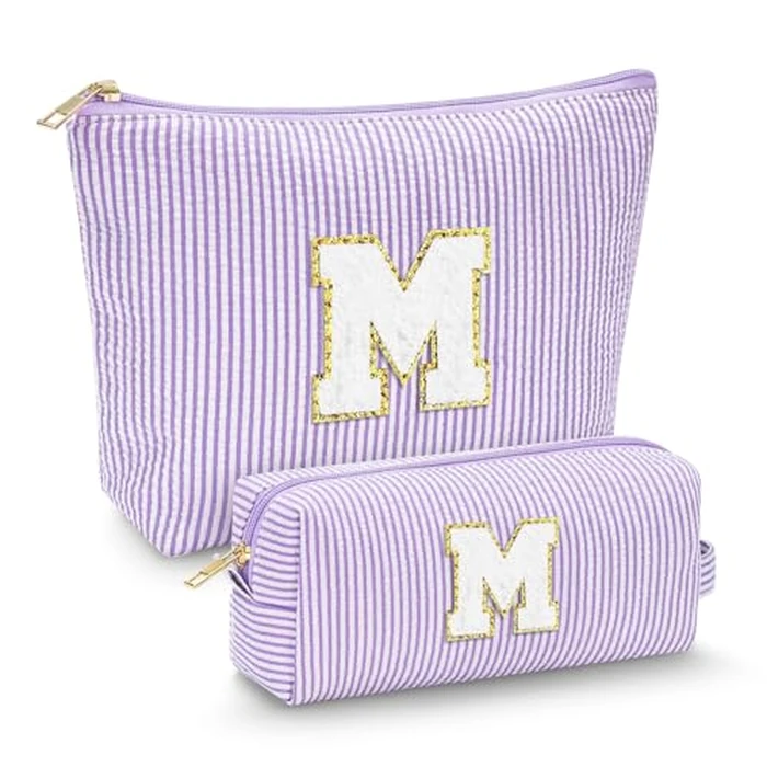 LIAN Makeup Bag Initial Makeup Bag Cosmetic Case Travel Toiletry Bags for Women Teen Girls Friend Wedding Personalized Gifts(Purple-M) by Lian - Used - Like New condition - CA$16.71