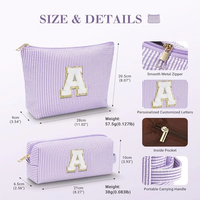 LIAN Makeup Bag Initial Makeup Bag Cosmetic Case Travel Toiletry Bags for Women Teen Girls Friend Wedding Personalized Gifts(Purple-M) by Lian - Image 2