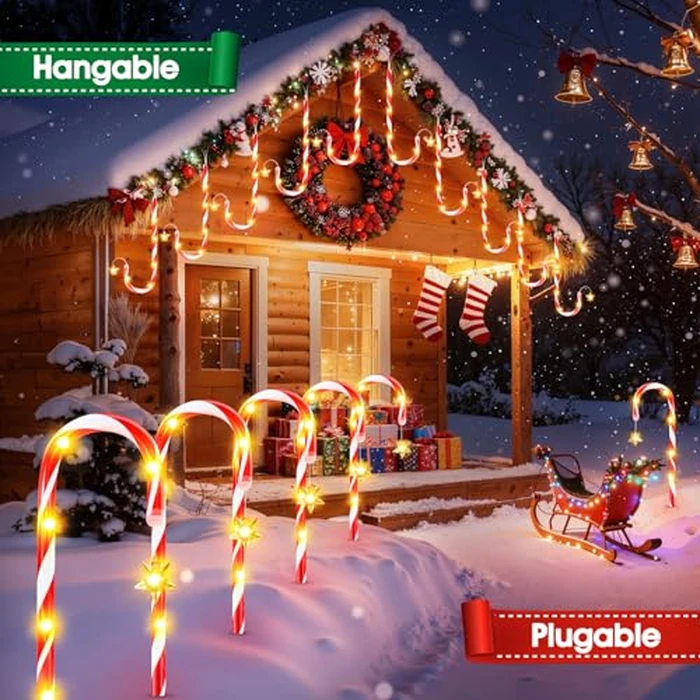 WdtPro 24-Pack Upgraded Solar Christmas Candy Cane Lights, Solar Pathway Lights Waterproof, Christmas Decorations Outdoor with 10 Modes and Bright 144 LED for Yard Garden Lawn Patio Party Decor by WdtPro - Image 2