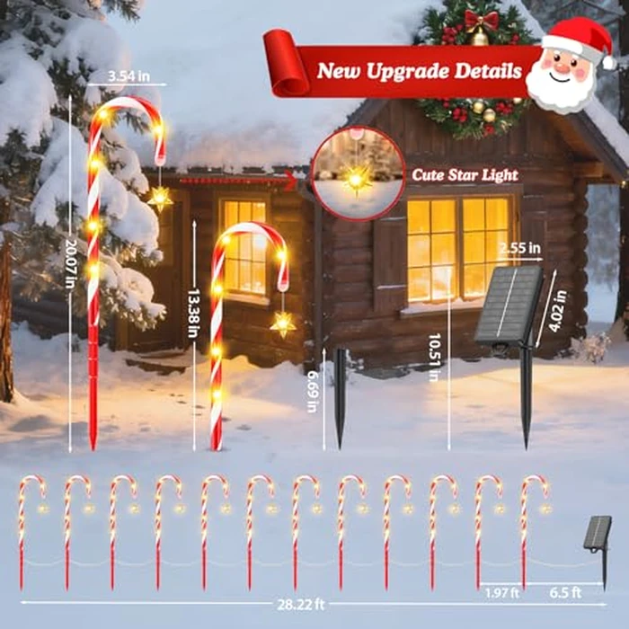 WdtPro 24-Pack Upgraded Solar Christmas Candy Cane Lights, Solar Pathway Lights Waterproof, Christmas Decorations Outdoor with 10 Modes and Bright 144 LED for Yard Garden Lawn Patio Party Decor by WdtPro - Image 7