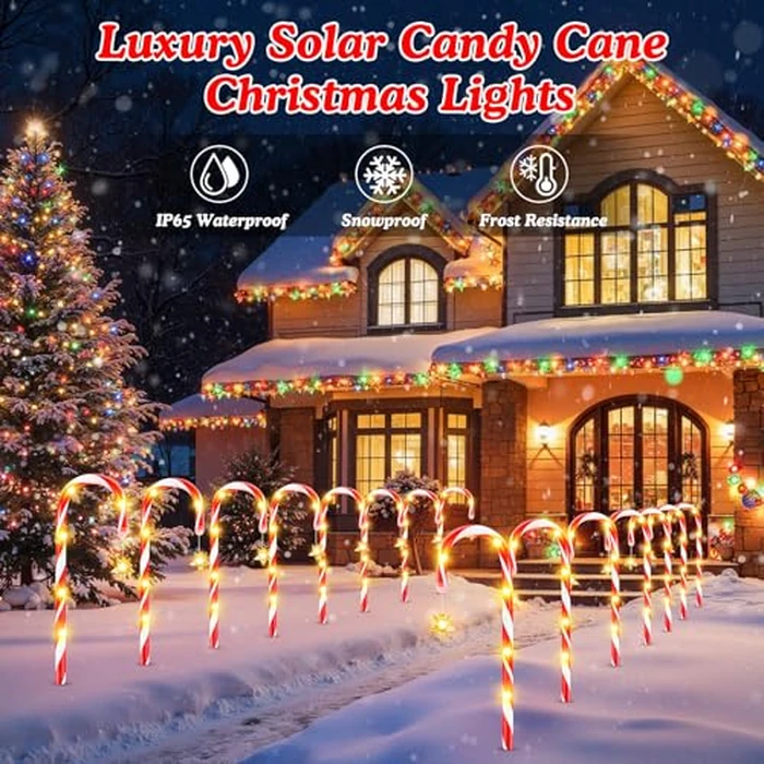 WdtPro 24-Pack Upgraded Solar Christmas Candy Cane Lights, Solar Pathway Lights Waterproof, Christmas Decorations Outdoor with 10 Modes and Bright 144 LED for Yard Garden Lawn Patio Party Decor by WdtPro - Image 8