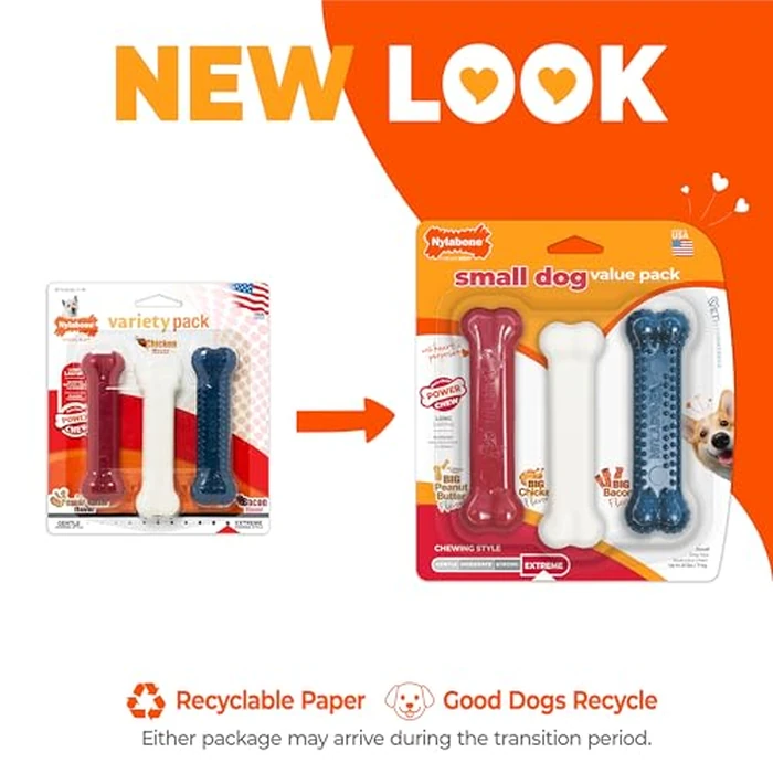 Nylabone Original Bone Power Chew Toy Value Pack for Dogs, Durable Dog Toys for Aggressive Chewers, Long Lasting Chicken, Bacon, and Peanut Butter Flavor, Small Dogs - Up to 25 Ibs, 3 Pack by Nylabone - Image 2