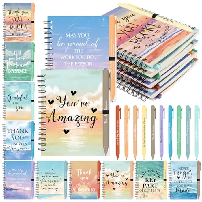 20 Pcs/10 Set Employee Appreciation Gifts Bulk Inspirational Spiral Notebook Journal with Motivational Ballpoint Pens Thank You Notepads Gift for Staff Coworker Teacher Colleagues Nurse by GANGBARU - Used - Like New condition