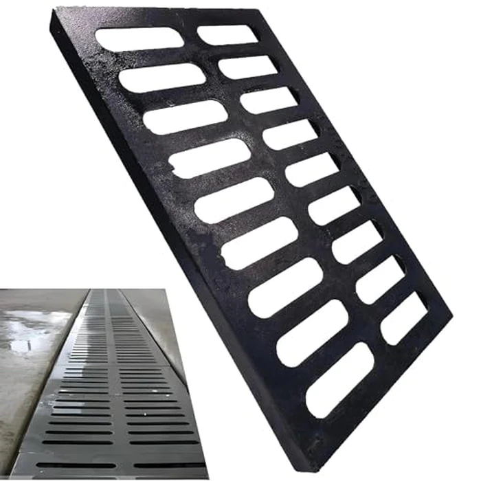 MASSLUNT Cast Iron Drain Grate 20x12 in, C-Class 56200 lbs Heavy-Duty Driveway Channel Cover, Outdoor Trench Drainage Grate, Black Rectangle Metal Sewer Cover for Garage (True 19.7x11.8) by masslunt - Image 1