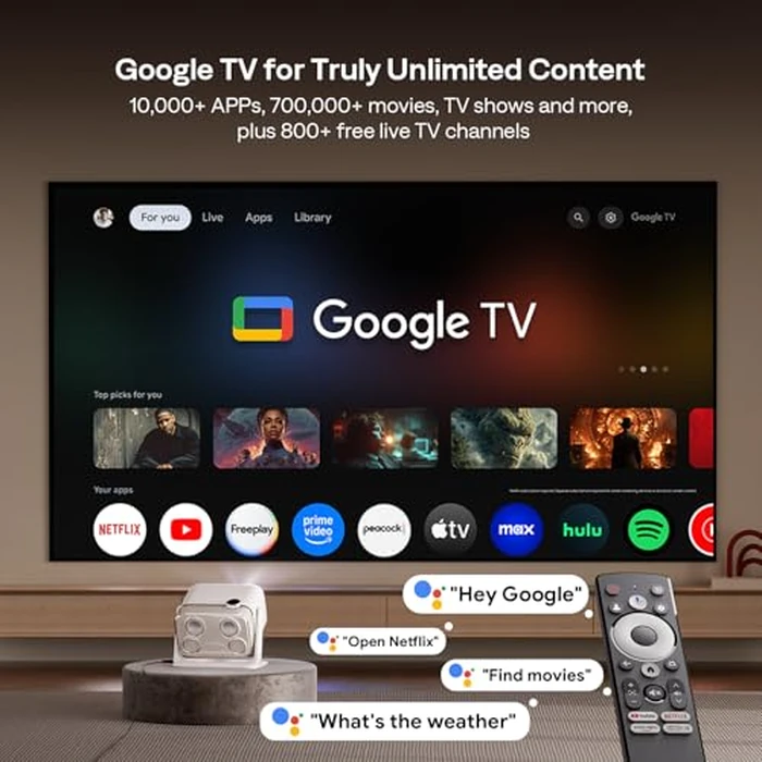 Aurzen BOOM mini Google TV Outdoor Smart Projector with Voice Control, Family Mode, 20W Dolby Audio, WiFi & Bluetooth, 4K Supported Movie Projector for Backyard/Bedroom/Home Theater/Ceiling, Off-white by Aurzen - Image 2