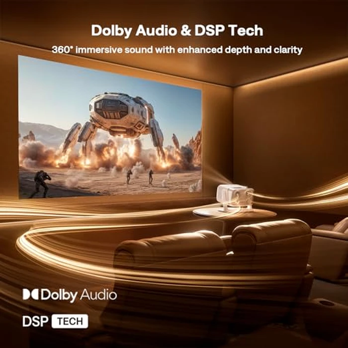 Aurzen BOOM mini Google TV Outdoor Smart Projector with Voice Control, Family Mode, 20W Dolby Audio, WiFi & Bluetooth, 4K Supported Movie Projector for Backyard/Bedroom/Home Theater/Ceiling, Off-white by Aurzen - Image 8