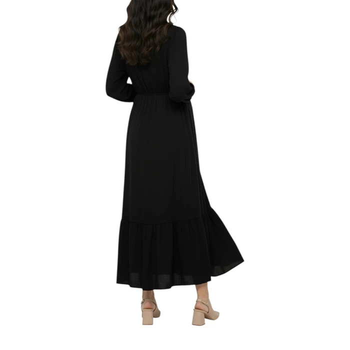 Motherhood Maternity Women's V-Neck Long Puff Sleeve Ruffle Midi Pregnancy Dress, Black, Medium by Motherhood Maternity - Image 2