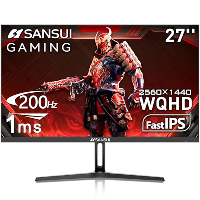 SANSUI 27 Inch WQHD 2560 x 1440 IPS Gaming Monitor, 200Hz 180Hz 1ms Computer Monitor, DP 1.2 x2 | HDMI 2.0 x2 | VESA Mount, 120% sRGB HDR Eye Care Metal Stand (DP Cable Included) by SANSUI - Used - Like New condition - US$137.99
