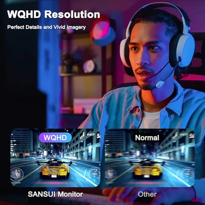 SANSUI 27 Inch WQHD 2560 x 1440 IPS Gaming Monitor, 200Hz 180Hz 1ms Computer Monitor, DP 1.2 x2 | HDMI 2.0 x2 | VESA Mount, 120% sRGB HDR Eye Care Metal Stand (DP Cable Included) by SANSUI - Image 3
