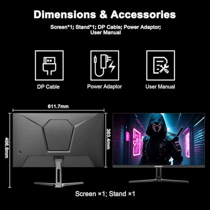 SANSUI 27 Inch WQHD 2560 x 1440 IPS Gaming Monitor, 200Hz 180Hz 1ms Computer Monitor, DP 1.2 x2 | HDMI 2.0 x2 | VESA Mount, 120% sRGB HDR Eye Care Metal Stand (DP Cable Included) by SANSUI - Image 9