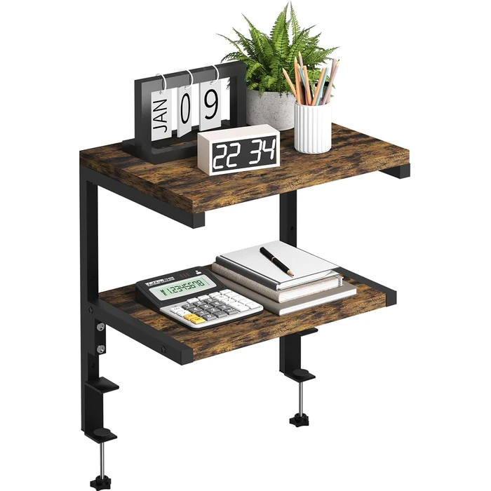 Mondazie Clamp on Desk Organizer Shelf, Heavy-Duty Desk Extender Side Table with 2-Tier Adjustable Storage Shelves for Desktop Accessories, Gaming Devices, Black by Mondazie - Used - Very Good condition - US$26.79