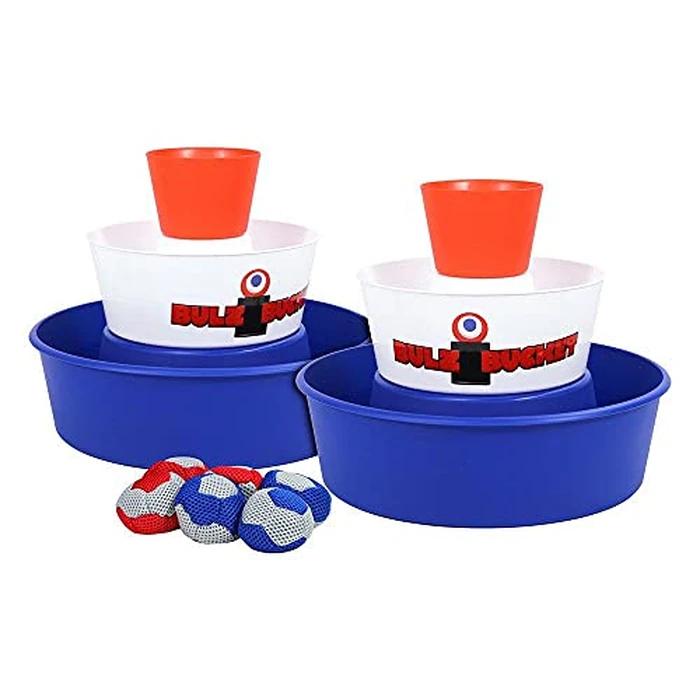 BULZiBUCKET Game by Water Sports - Beach, Tailgate, Camping, Yard, and Pool Games- Indoor/Outdoor Kids Toys - Pool Accessories Perfect for Family Game Night (Red/White/Blue) by BULZiBUCKET - Used - Like New condition