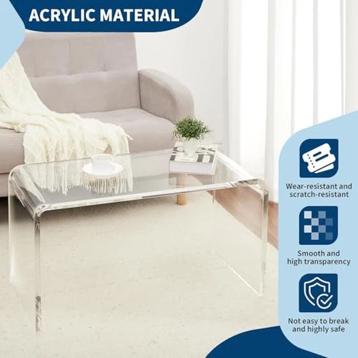 Garvee u-Shaped Clear Acrylic Coffee Table - Modern Transparent Side Table for Living Room & Courtyard, 32"x 15.8"x 16.3" by Garvee - Image 2