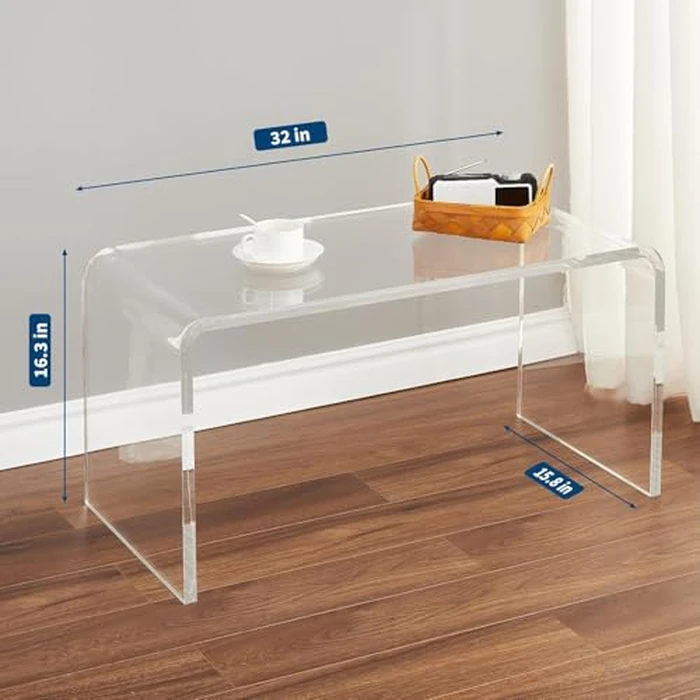 Garvee u-Shaped Clear Acrylic Coffee Table - Modern Transparent Side Table for Living Room & Courtyard, 32"x 15.8"x 16.3" by Garvee - Image 3