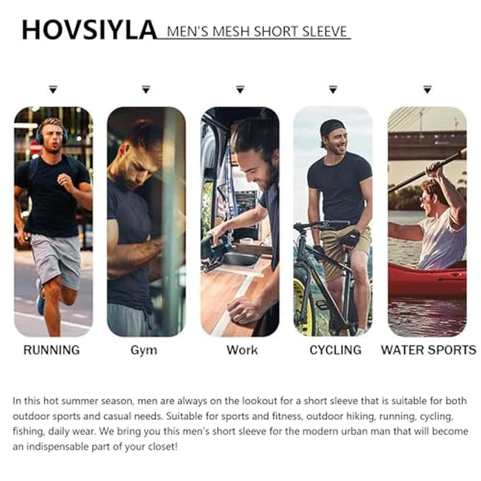 HovSiyla 5 Pack Running Shirts Men Sport Tops Dry Fit Gym Wicking Athletic T Shirts Breathable Cool Workout Shirts Black White Purple Almond Haze-Blue Small by HovSiyla - Image 6