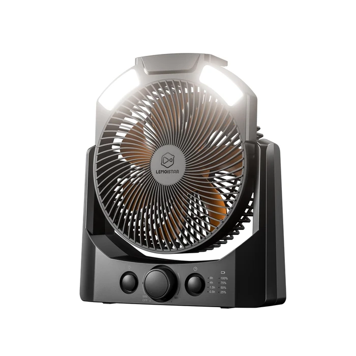 Camping Fan with LED Lantern, 8 Inch D-Cell Battery Operated Desk Fan with Timer, High Velocity Stepless Speed Control, Quiet,SOS Light Design, 180 degrees Rotation USB Fan for Outdoor, Hurricane, Fishing by LEMOISTAR - Image 1