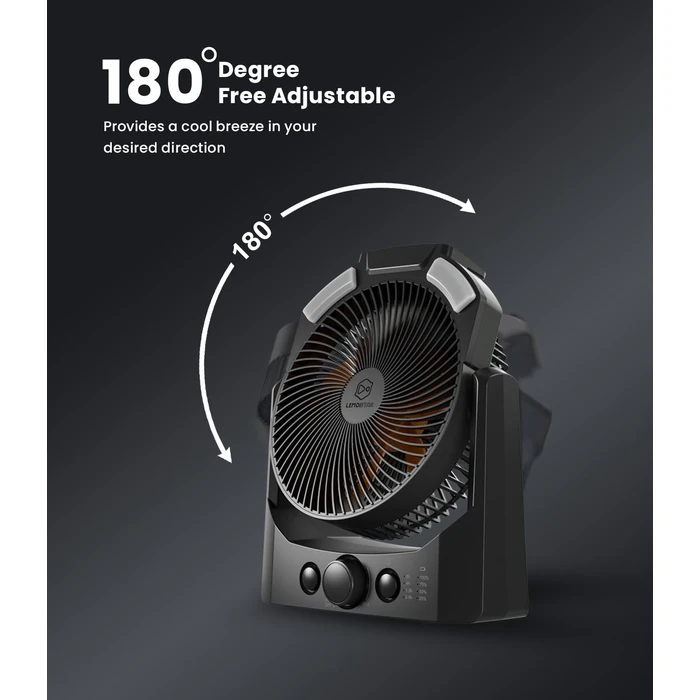 Camping Fan with LED Lantern, 8 Inch D-Cell Battery Operated Desk Fan with Timer, High Velocity Stepless Speed Control, Quiet,SOS Light Design, 180 degrees Rotation USB Fan for Outdoor, Hurricane, Fishing by LEMOISTAR - Image 5