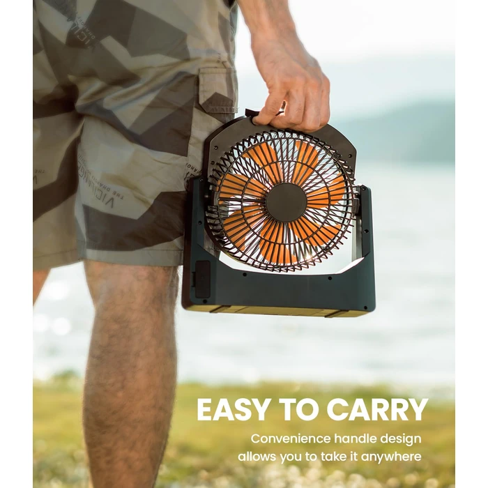 Camping Fan with LED Lantern, 8 Inch D-Cell Battery Operated Desk Fan with Timer, High Velocity Stepless Speed Control, Quiet,SOS Light Design, 180 degrees Rotation USB Fan for Outdoor, Hurricane, Fishing by LEMOISTAR - Image 6