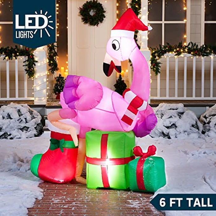 Joiedomi 6 FT Christmas Flamingo with Gift Box Inflatable Decorations with Build-in LEDs Blow Up Elegant Flamingo Inflatables for Xmas Party Indoor, Outdoor, Yard, Garden, Lawn Décor, Holiday Season by Joiedomi - Image 2