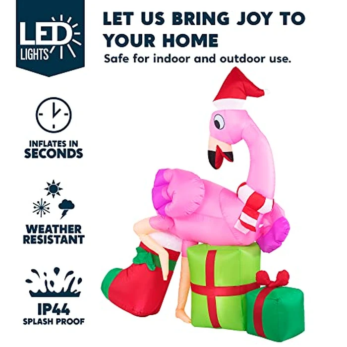 Joiedomi 6 FT Christmas Flamingo with Gift Box Inflatable Decorations with Build-in LEDs Blow Up Elegant Flamingo Inflatables for Xmas Party Indoor, Outdoor, Yard, Garden, Lawn Décor, Holiday Season by Joiedomi - Image 3