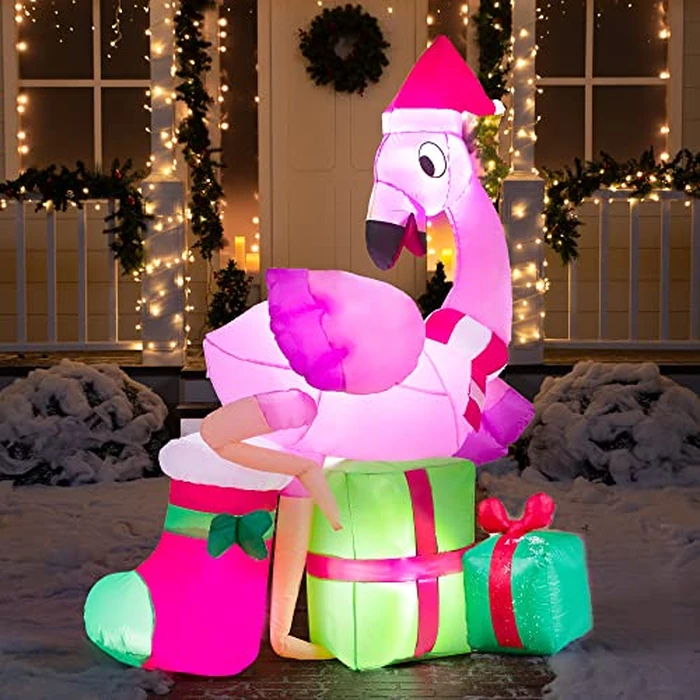 Joiedomi 6 FT Christmas Flamingo with Gift Box Inflatable Decorations with Build-in LEDs Blow Up Elegant Flamingo Inflatables for Xmas Party Indoor, Outdoor, Yard, Garden, Lawn Décor, Holiday Season by Joiedomi - Image 4
