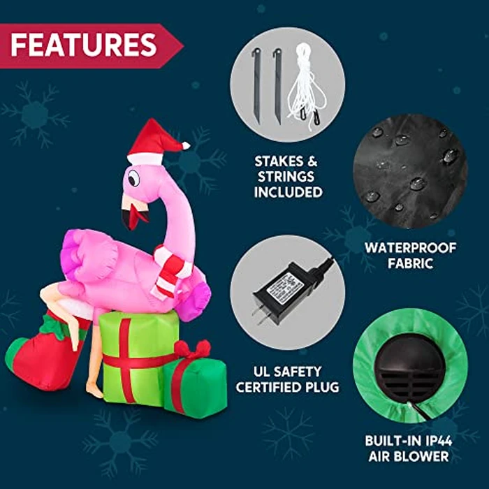 Joiedomi 6 FT Christmas Flamingo with Gift Box Inflatable Decorations with Build-in LEDs Blow Up Elegant Flamingo Inflatables for Xmas Party Indoor, Outdoor, Yard, Garden, Lawn Décor, Holiday Season by Joiedomi - Image 5