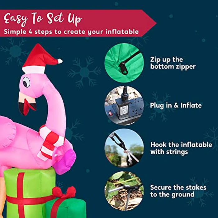 Joiedomi 6 FT Christmas Flamingo with Gift Box Inflatable Decorations with Build-in LEDs Blow Up Elegant Flamingo Inflatables for Xmas Party Indoor, Outdoor, Yard, Garden, Lawn Décor, Holiday Season by Joiedomi - Image 6