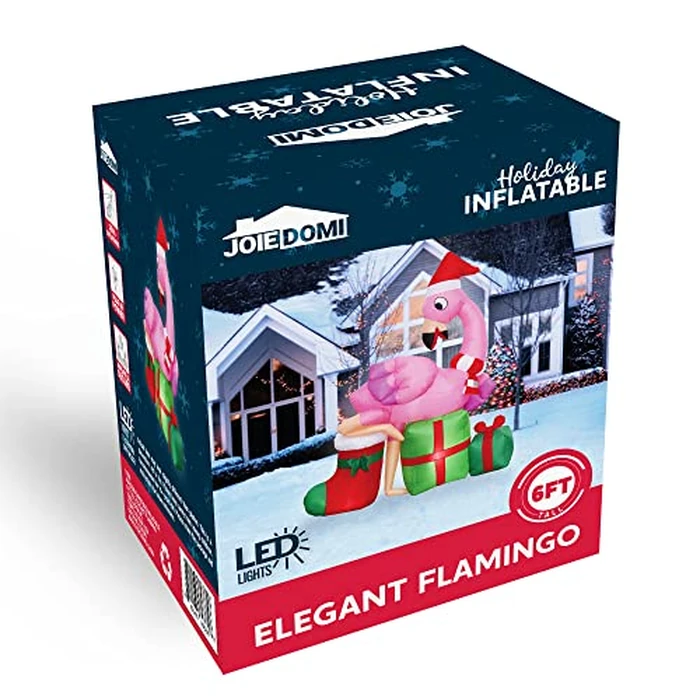 Joiedomi 6 FT Christmas Flamingo with Gift Box Inflatable Decorations with Build-in LEDs Blow Up Elegant Flamingo Inflatables for Xmas Party Indoor, Outdoor, Yard, Garden, Lawn Décor, Holiday Season by Joiedomi - Image 7