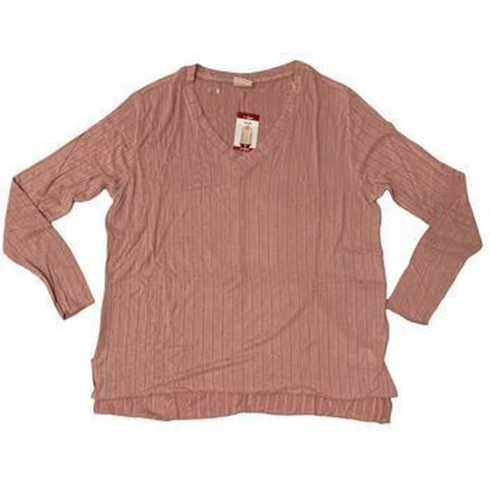 Mote Women's V-Neck Stretch Long Sleeve Ribbed Shirt XXL - Rose Pink by Mote - Refurbished - Brand New condition - US$10.49