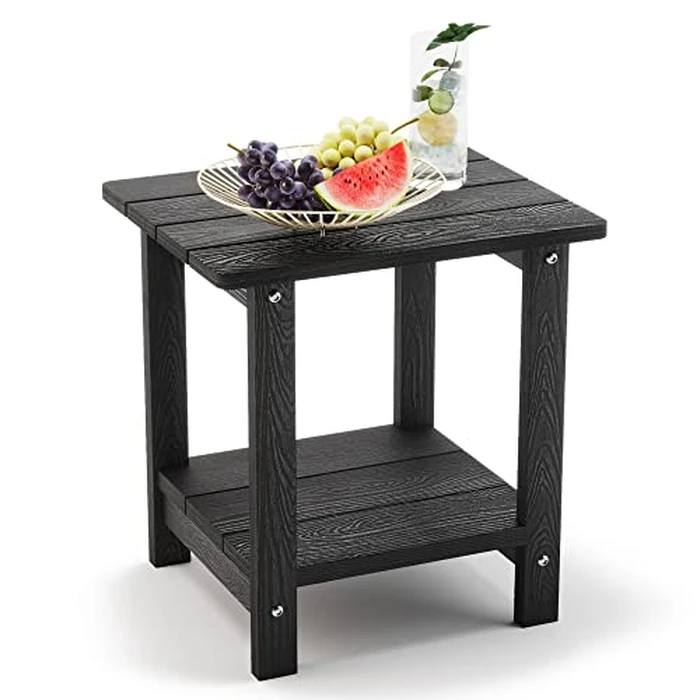 LUE BONA Adirondack Outdoor Side Table, 2-Tier Black HDPS Patio End Table Weather Resistant, Morden Side Table for Patio, Pool, Porch by LUE BONA - Used - Very Good condition - CA$64.79