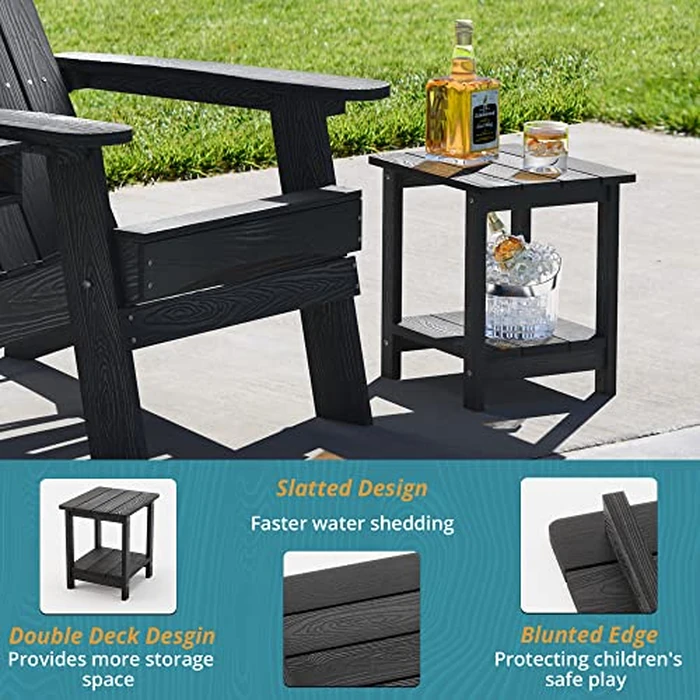 LUE BONA Adirondack Outdoor Side Table, 2-Tier Black HDPS Patio End Table Weather Resistant, Morden Side Table for Patio, Pool, Porch by LUE BONA - Image 5
