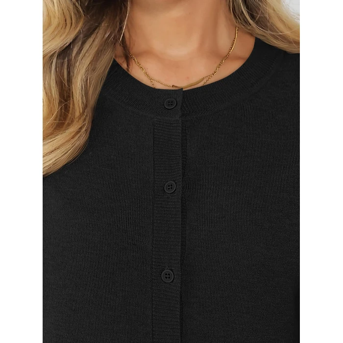 LILLUSORY Cropped Lightweight Cardigan Sweaters for Women Crew Neck Summer Clothes Fashion Spring Outfits 2026 Black S by LILLUSORY - Image 5