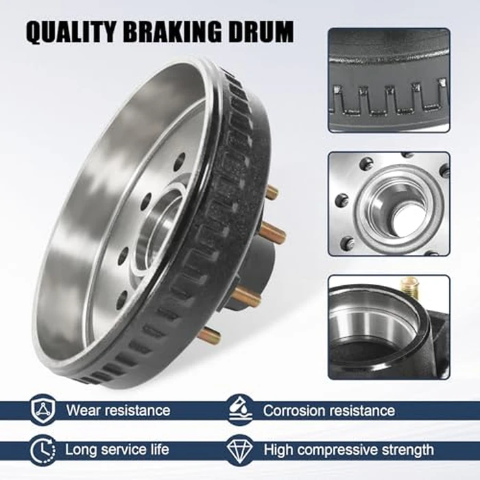 RALZAOTO 12" X 2" Trailer Brake Drum Kit 8 on 6.5" B.C. for 7000lbs Axles, 25580/14125A Trailer Brake Hub Drum Assembly with 9/16" Studs- 22050k 008-219-04 by RALZAOTO - Image 4