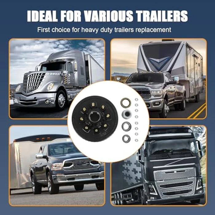 RALZAOTO 12" X 2" Trailer Brake Drum Kit 8 on 6.5" B.C. for 7000lbs Axles, 25580/14125A Trailer Brake Hub Drum Assembly with 9/16" Studs- 22050k 008-219-04 by RALZAOTO - Image 6