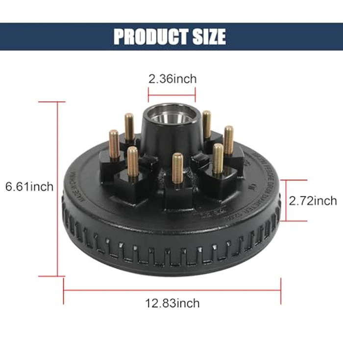 RALZAOTO 12" X 2" Trailer Brake Drum Kit 8 on 6.5" B.C. for 7000lbs Axles, 25580/14125A Trailer Brake Hub Drum Assembly with 9/16" Studs- 22050k 008-219-04 by RALZAOTO - Image 7