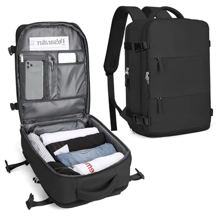 SEAFEW Travel Backpack for Women, Carry on Luggage Backpack Flight Approved Travel Backpack, Waterproof Outdoor Hiking Rucksack Casual Daypack 15.6 Inch Business Laptop Backapck Men,B1-Black by SEAFEW - Used - Acceptable condition - CA$23.15