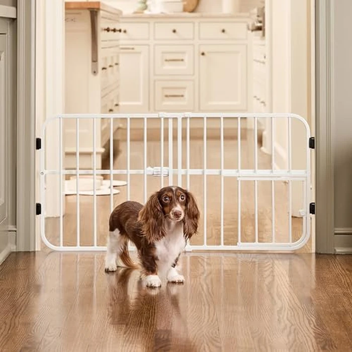 Carlson 24-38" Lil Tuffy Expandable Metal Dog Gate for Doorways, Indoor Pet Gate with Small Pet Door, No-Drill Pressure Mount, White by Carlson Pet Products - Image 3