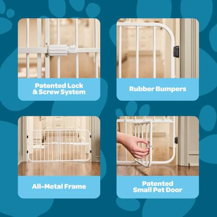 Carlson 24-38" Lil Tuffy Expandable Metal Dog Gate for Doorways, Indoor Pet Gate with Small Pet Door, No-Drill Pressure Mount, White by Carlson Pet Products - Image 5