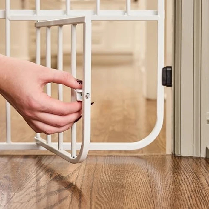 Carlson 24-38" Lil Tuffy Expandable Metal Dog Gate for Doorways, Indoor Pet Gate with Small Pet Door, No-Drill Pressure Mount, White by Carlson Pet Products - Image 8