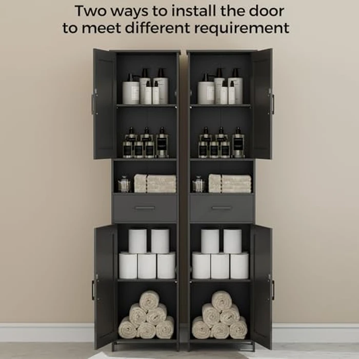 Homhedy 67" H Tall Bathroom Storage Cabinet with 2 Barn Doors and 1 Drawer，Narrow Storage Unit, Adjustable Shelves，Floor Cabinet for Bathroom, Living Room, Entryway (Black, 11.8"D x 15.7"W x 66.9"H) by Homhedy - Image 4