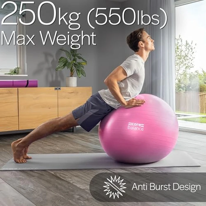 Core Balance Exercise Ball for Workouts, Anti-Burst and Slip Resistant, Swiss Yoga Ball for Pregnancy, Stability, Fitness and Physical Therapy, 4 Sizes, with Pump (25" / 65cm Pink) by Core Balance - Image 4
