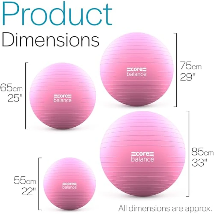 Core Balance Exercise Ball for Workouts, Anti-Burst and Slip Resistant, Swiss Yoga Ball for Pregnancy, Stability, Fitness and Physical Therapy, 4 Sizes, with Pump (25" / 65cm Pink) by Core Balance - Image 6