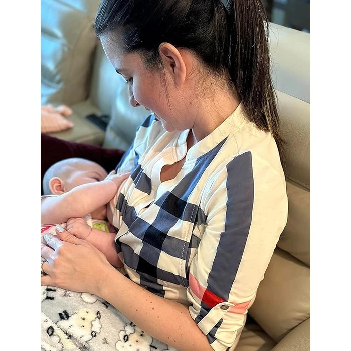 Quinee Nursing Tops for Breastfeeding Maternity Shirt Breast Feeding Shirts Women Maternity Nursing Tops & Tees Black White Plaid S by Qnursma - Used - Like New condition