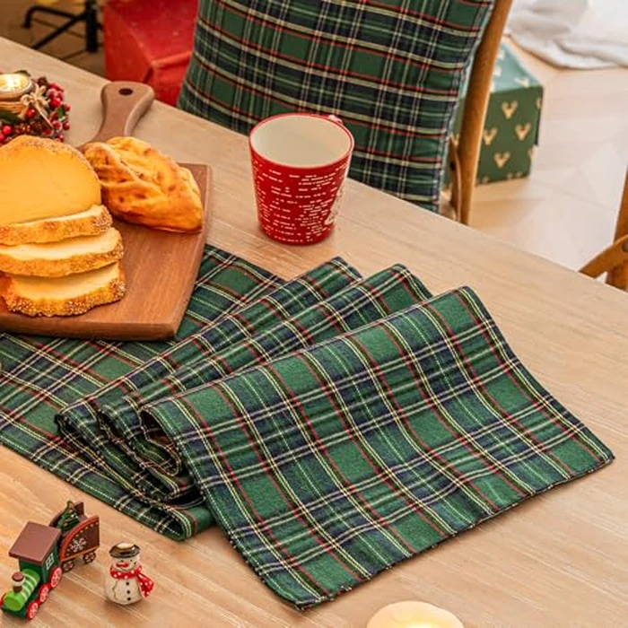 Green Blue Plaid Christmas Table Runner, Winter Holiday Table Runners 90 inches Long, Xmas Decorations Indoor Outdoor Farmhouse Home Kitchen Dining Party Decor by AQOTHES - Image 2