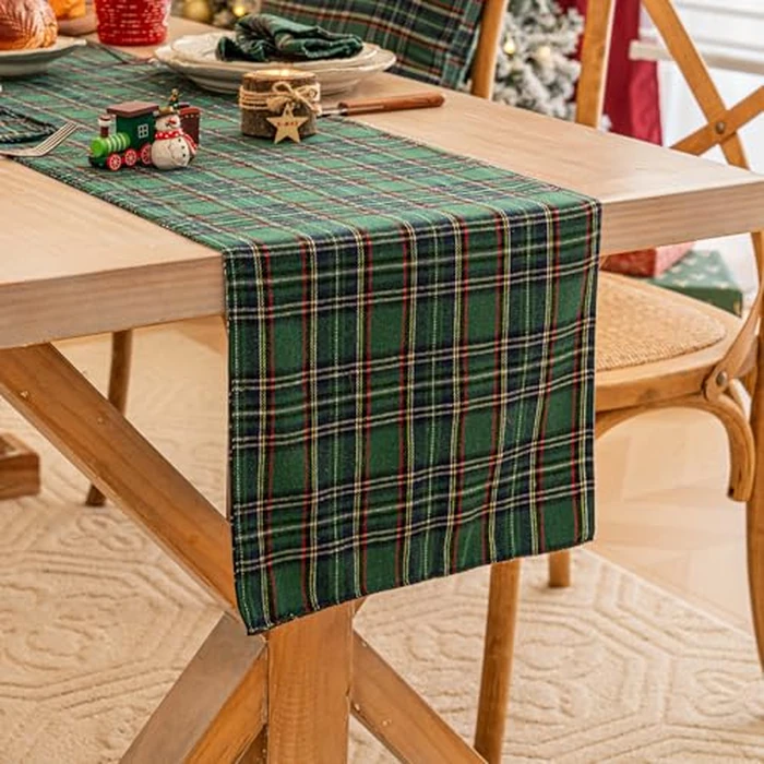 Green Blue Plaid Christmas Table Runner, Winter Holiday Table Runners 90 inches Long, Xmas Decorations Indoor Outdoor Farmhouse Home Kitchen Dining Party Decor by AQOTHES - Image 3